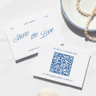 Klassisk Blå Dela Kärleken QR-kod Bröllopsfoto Tilläggskort
