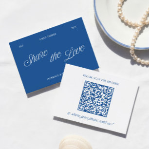 Klassisk Blå Dela Kärleken QR-kod Bröllopsfoto Tilläggskort