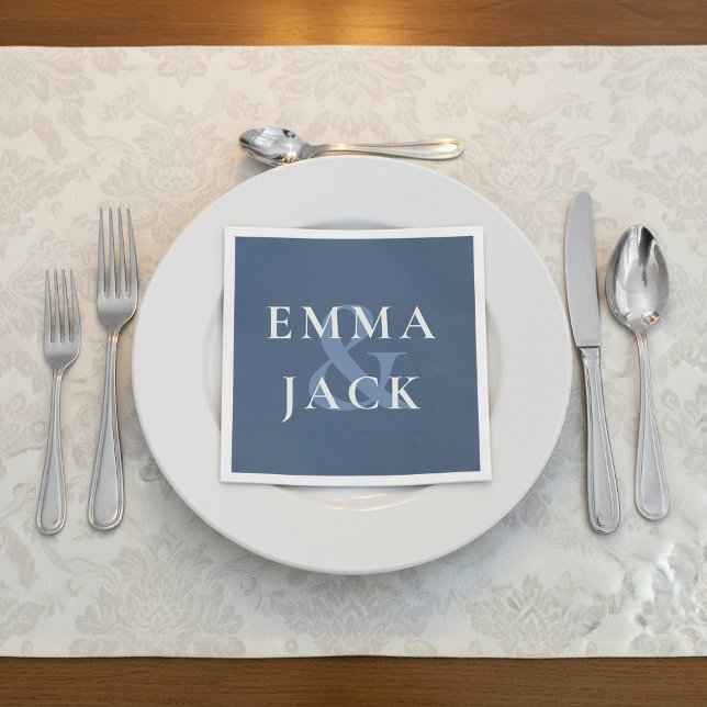 Klassisk blå elegant serif-teckensnitt modern et-t pappersservett (Classic Blue Elegant Serif Font modern ampersand Napkins.)