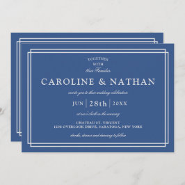 Klassisk blå enkel Elegant Ram Bröllop Inbjudningar