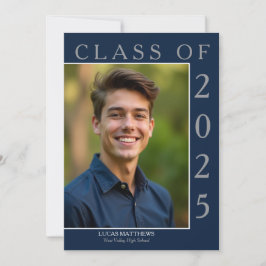 Klassisk blå examenklass 2025 Anpassad foto Inbjudningar