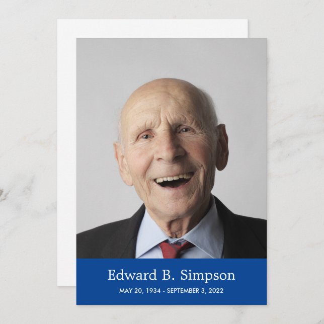 Klassisk blå Firande av livet med foto Inbjudningar (Fram/baksida)