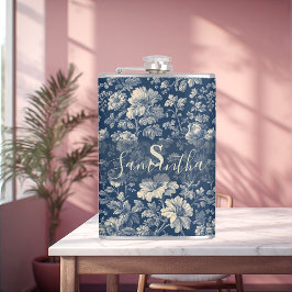 Klassisk blå fransk Toile blommande vintage  Fickplunta