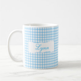 Klassisk Blå Gingham Personligt Namn Kaffemugg