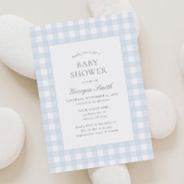 Klassisk Blå Gingham Pojke Baby Shower Inbjudningar