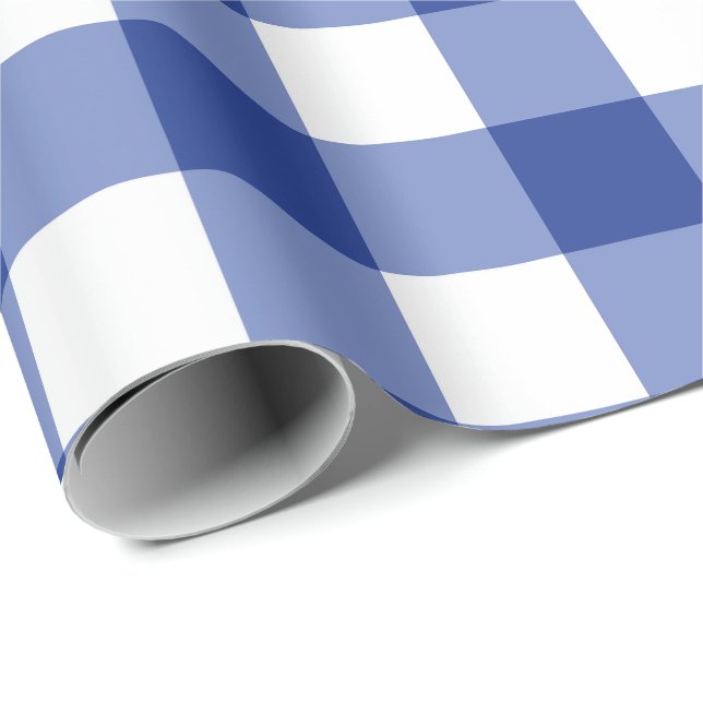 Klassisk blå gingham-ruta i medelstor skala  presentpapper (Rullad Hörn)