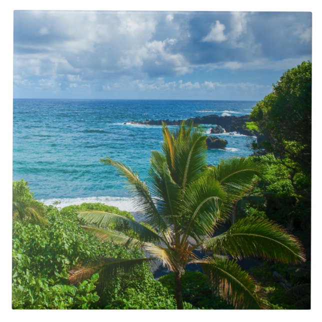 Klassisk Blå Hawaii Tropical Island Sea Handflatan Kakelplatta (Framsidan)