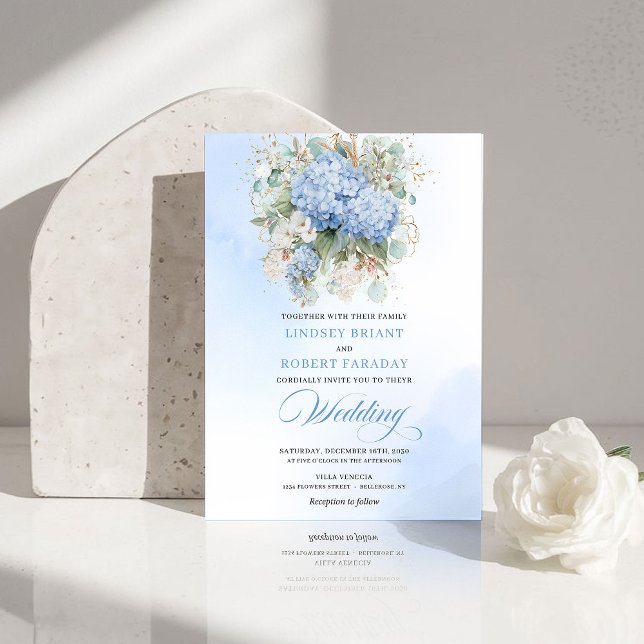 Klassisk blå hortensia akvarellbröllopsinbjudan inbjudningar (Classic Blue Hydrangea Watercolor Wedding Invitation)