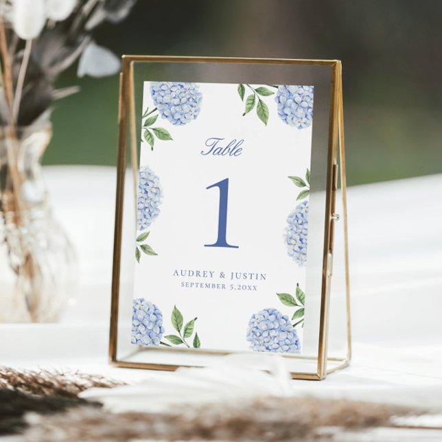 Klassisk blå hortensia-blomma stor tabellnummer tack kort (Skapare uppladdad)
