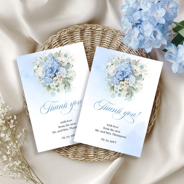 Klassisk blå hortensia eukalyptus tackkort tack kort (Classic Blue Hydrangea Eucalyptus thank you card)