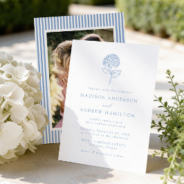 Klassisk Blå Hortensia Foto Bröllop Inbjudningar