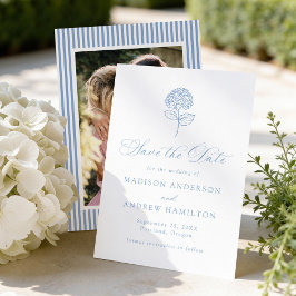 Klassisk Blå Hortensia Foto Bröllop Spara Datumet