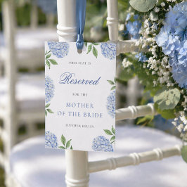 Klassisk blå hortensia vigselstol reservkort inbjudningar