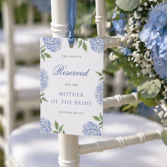 Klassisk blå hortensia vigselstol reservkort inbjudningar (Skapare uppladdad)