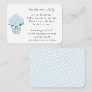 Klassisk blå Hydrangeas Baby Shower tar en Bok Tilläggskort