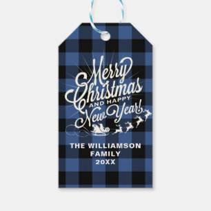 Klassisk blå kontroll i god jul Gott nytt år Presentetikett