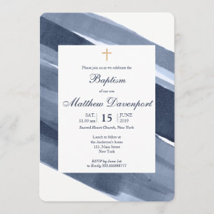 Klassisk blå, modern baptisminbjudan inbjudningar