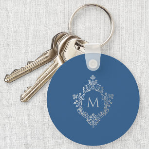 Klassisk blå monogram initial vintage utsmyckad va nyckelring