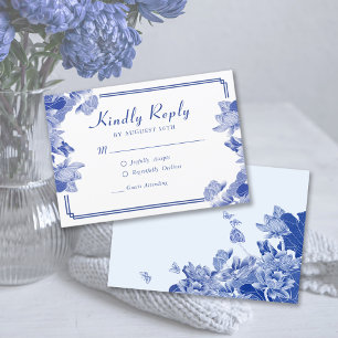 Klassisk Blå och Vit Chinoiserie Chic RSVP OSA Kort