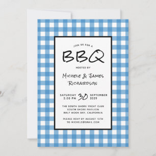 Klassisk blå och vit Gingham BBQ Picknickfest Inbjudningar