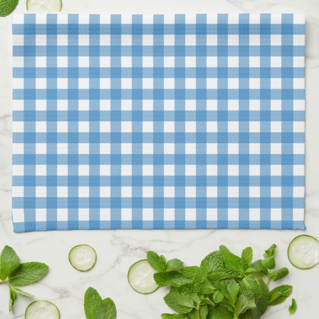 Klassisk Blå och Vit Gingham Kökshandduk (Vikta)