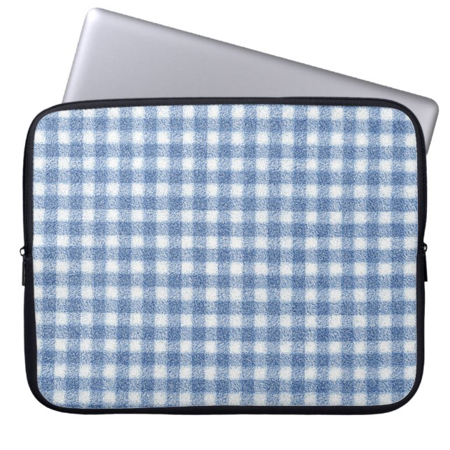 Klassisk blå och vit gingham-ruta  laptop fodral (Framsidan)