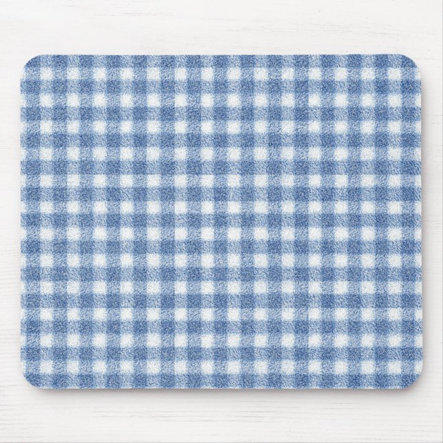 Klassisk blå och vit Gingham-ruta  Musmatta (Framsidan)