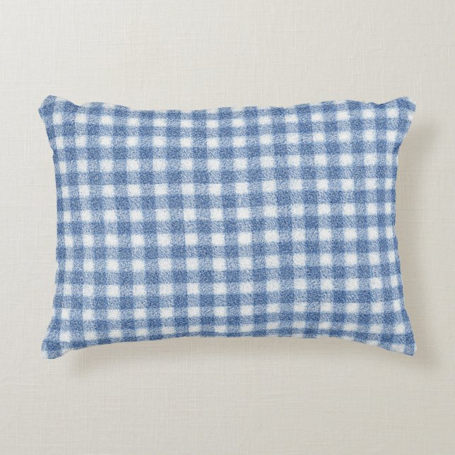 Klassisk blå och vit Gingham-ruta  Prydnadskudde (Framsidan)