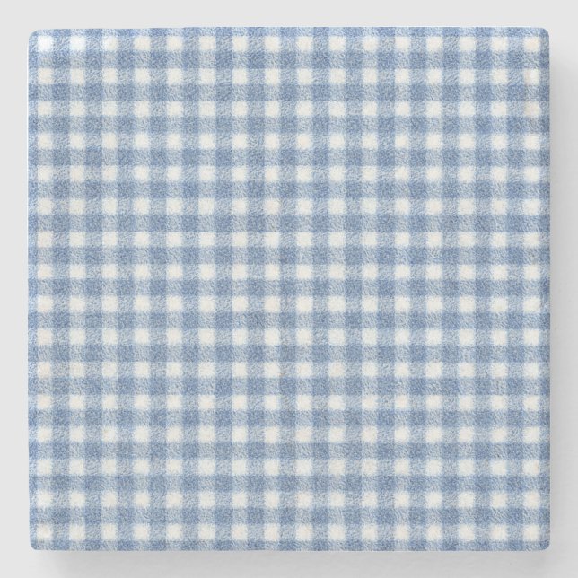 Klassisk blå och vit Gingham-ruta  Stenunderlägg (Framsidan)