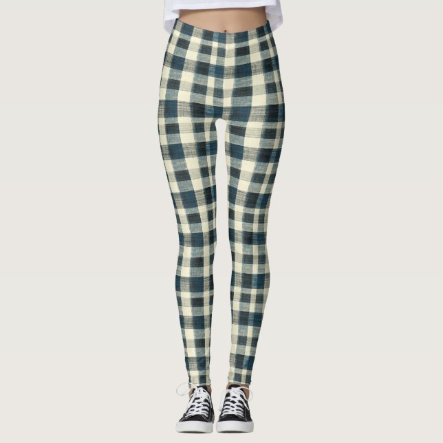 Klassisk blå och vit rutig leggings (Framsida)