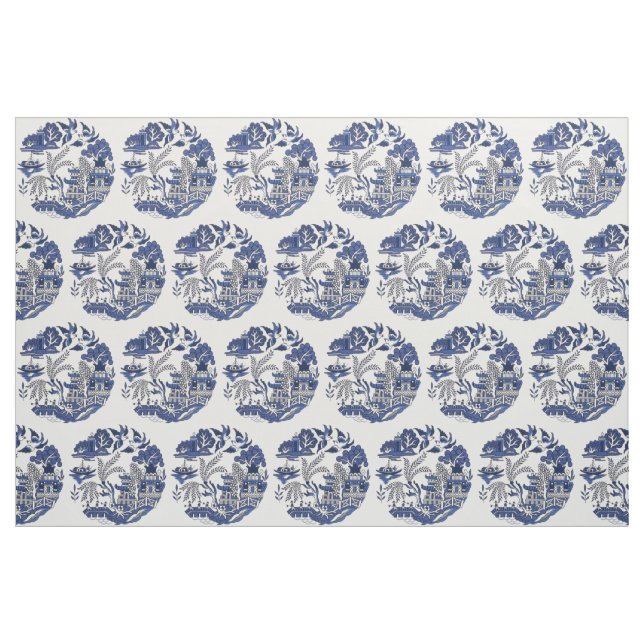 Klassisk blå ritad design tyg (Fat Quarter)