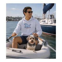 Klassisk blå seersucker-leende hundsilhuett hoodie