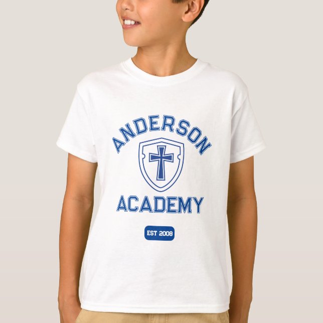 Klassisk blå text Kor och Shield Homeschool T Shirt (Framsida)