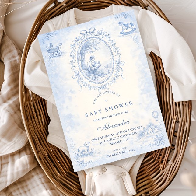 Klassisk blå Toile Baby Shower Inbjudningar (Skapare uppladdad)
