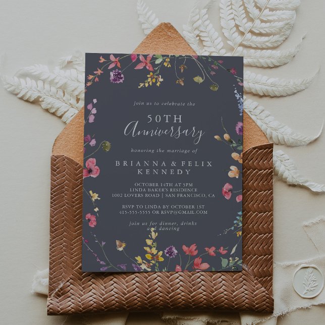 Klassisk blå vild 50-års bröllopsdag  inbjudningar (Skapare uppladdad)
