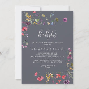 Klassisk blå Vild BabyQ Baby Shower Barbecue Inbjudningar