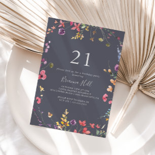 Klassisk blå Vild Blommigt 21:a födelsedag Party Inbjudningar