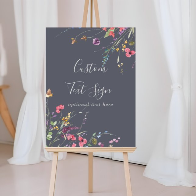 Klassisk blå vild floral anpassad textskylt poster (Skapare uppladdad)