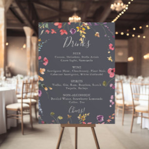 Klassisk blå vild floral bröllopsdryckesmeny  poster