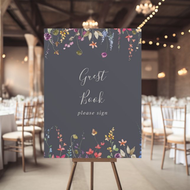 Klassisk blå vild floral gästbokssköld poster (Skapare uppladdad)