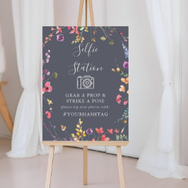Klassisk blå vild floral Selfie-station  Poster
