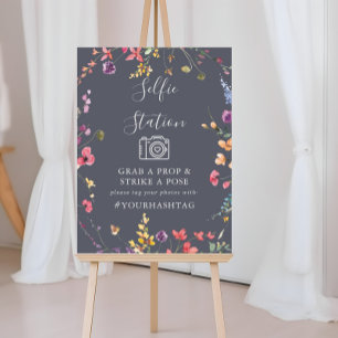 Klassisk blå vild floral Selfie Station Poster