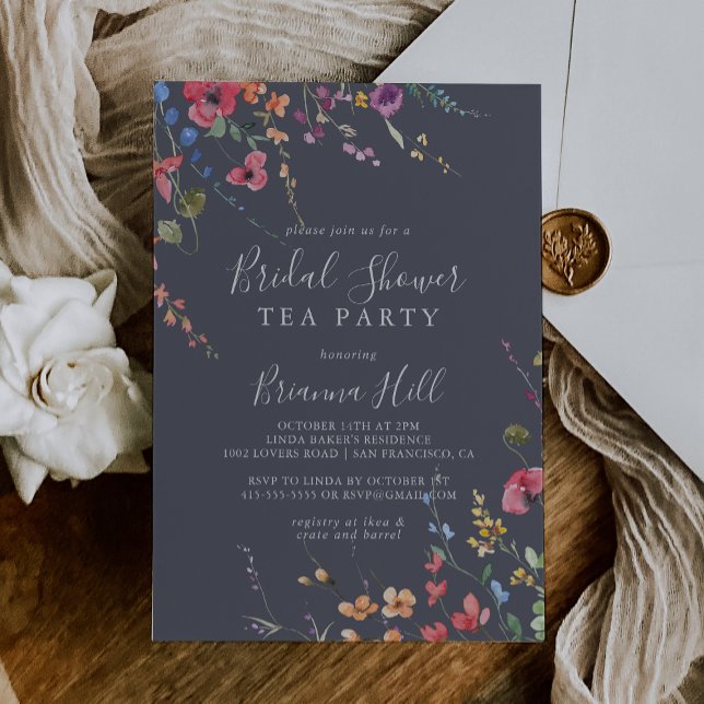 Klassisk blå Vild Möhippa Tea Party Inbjudningar (Skapare uppladdad)