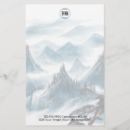 Klassisk blå vit bergsutsikt brevpapper