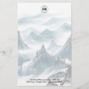 Klassisk blå vit bergsutsikt brevpapper