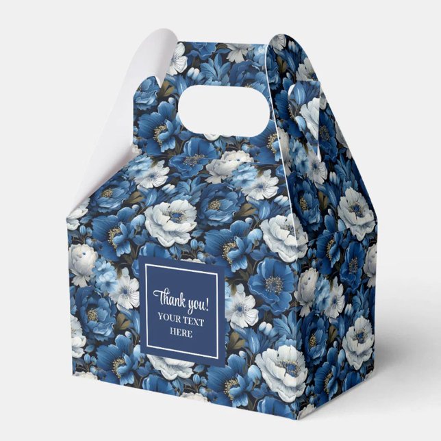 Klassisk blå vit blomma personlig namngiven presen presentaskar (Classic Blue White Flowers Custom Name Favor Box)