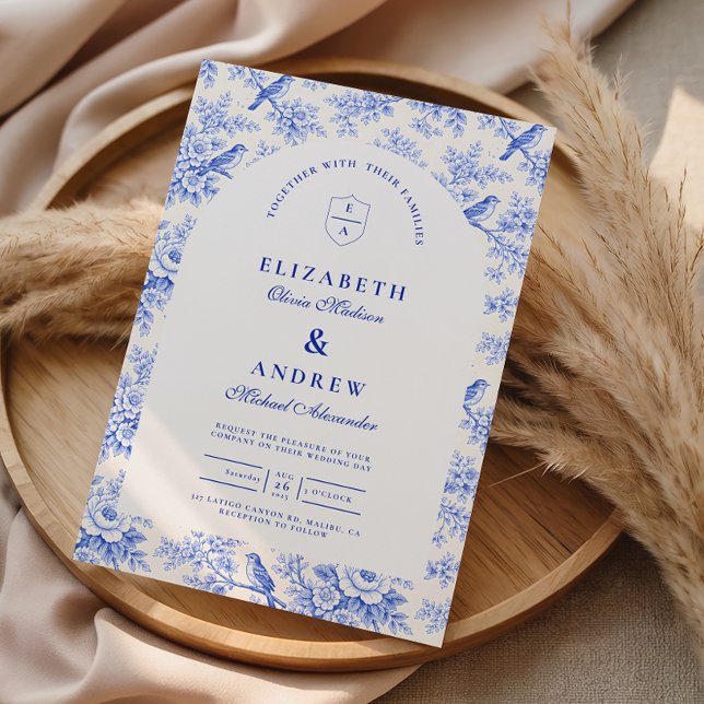 Klassisk Blå Vit Chinoiserie Bröllop Inbjudningar (Skapare uppladdad)