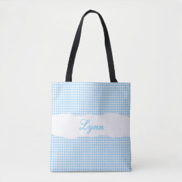 Klassisk Blå & Vit Gingham | Personligt Namn Tygkasse