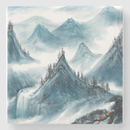 Klassisk blå vit kinoiserie liggande målning stenunderlägg