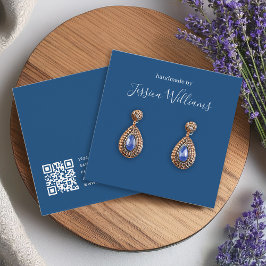 Klassisk blå vit QR-kod örhänge displaykort Fyrkantigt Visitkort